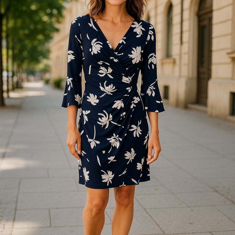 Lauren Ralph Lauren Navy and White Floral Dress
